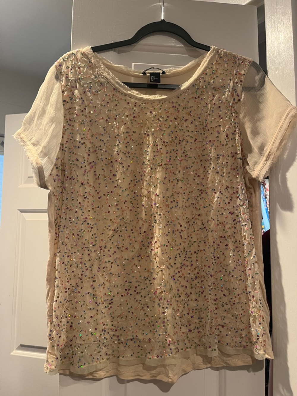 4 for $30 sale. H&M Cream Sequin Embellished Scoop Neck Top M
